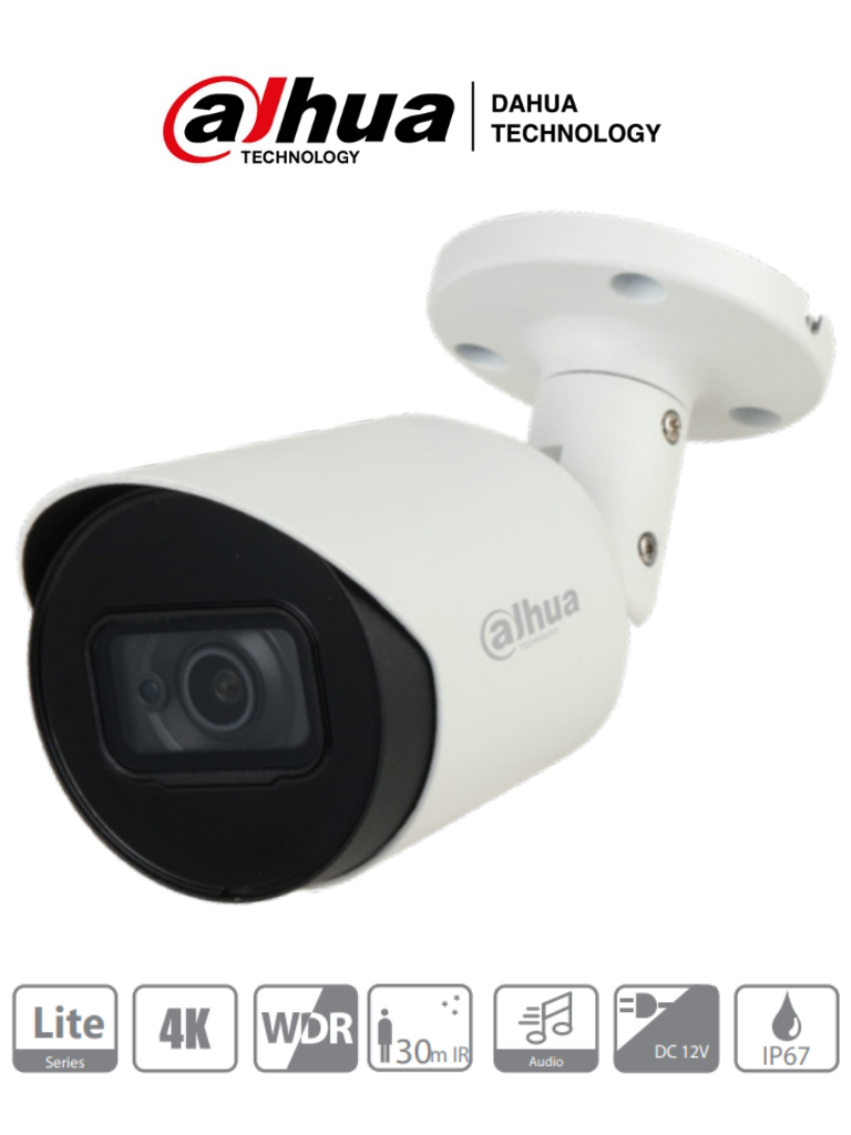 [CAM007-15] AF70-03 DAHUA - Cámara Bala 4k 8mp Metal,  2.8 mm, WDR real, IR 30 m, IP67, microfono | HAC-HFW1801TN-A