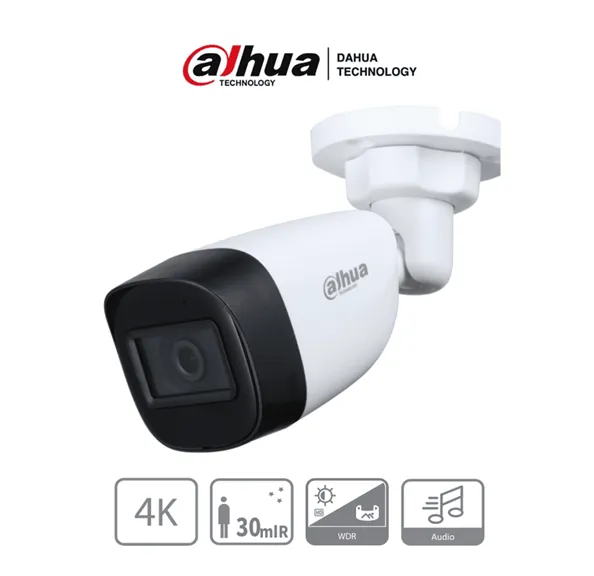 [CAM007-32] AF70-01 DAHUA Cámara 8mp Bala 4k PVC / Micrófono / Lente de 2.8 mm/ 106° Apertura/ 30mta IR/ WDR Real de 120 dB/ HAC-HFW1801CN-A-0280B-S2