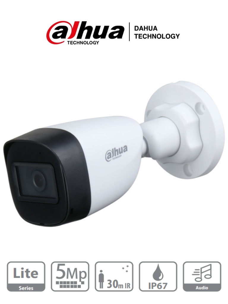 [CAM008-008] AF55-05 DAHUA Cámara 5mp Bala PVC/ Microfono Integrado/ Lente de 2.8mm/ 111 Grados de Apertura/ IR de 30 Mts/ Starlight/ HAC-HFW1500CN-A