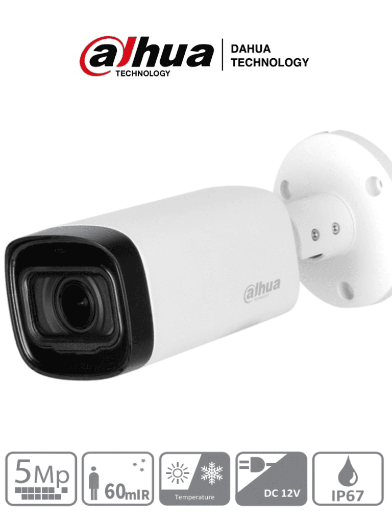 [CAM008-015] AF55-09 DAHUA Cámara 5mp Bala Metal/ Lente Motorizado de 2.7 a 12 mm/ IR 60 Mts/  HAC-HFW1500R-Z-IRE6