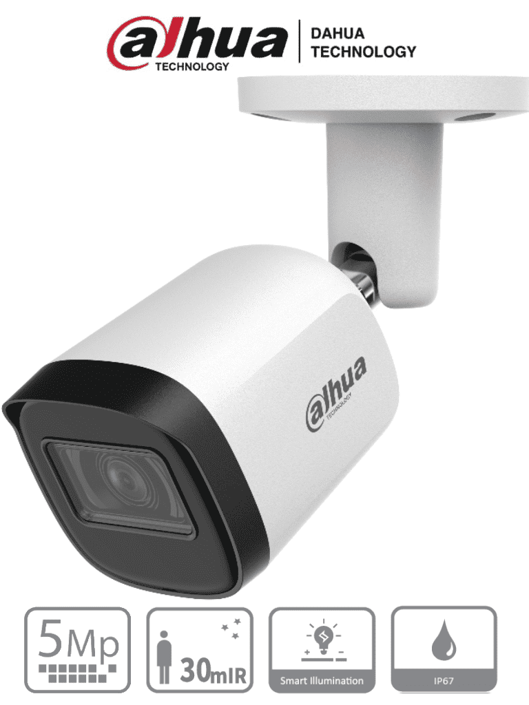 [CAM008-021] AF55-03 DAHUA Cámara 5mp Bala Metal/ Lente 2.8mm/ Visión 106° / IR 30 Mts/ IP67/ HAC-B2A51N-U-28-S2
