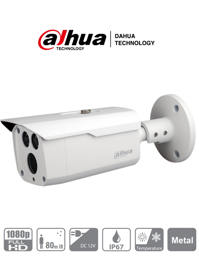 [CAM010-14.1] AF40-08 DAHUA Cámara 2mp Bala Metal / Lente 3.6 mm/ 87.5 Grados de Apertura/ Smart IR 80 Mts/ IP67/ Metálica/ DWDR/ BLC/ HLC/ TVI AHD y CVBS | HAC-HFW1200D-036 ACT