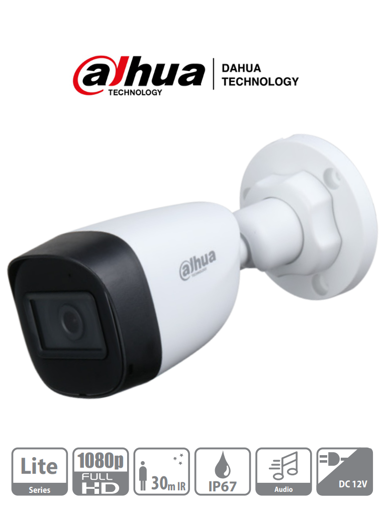 [CAM010-76] AF40-03 DAHUA Cámara 2mp Bala PVC/ Micrófono Integrado/ Lente de 2.8mm/ 30 Mts de Ir/ IP67/ Policarbonato/ CVI/CVBS/AHD/TVI/ BLC/HLC/DWDR | HAC-HFW1200CN-A