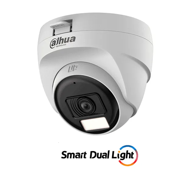 [CAM010-79] DAHUA Cámara 2mp Domo PVC/ Serie Cooper/ Lente de 2.8 mm Apertura Hasta 100°/ Iluminación Dual Inteligente Hasta 25Mts con IR & 20Mts Luz Cálida/ Micrófono Integrado/ PVC HAC-T1A21N-U-IL-A