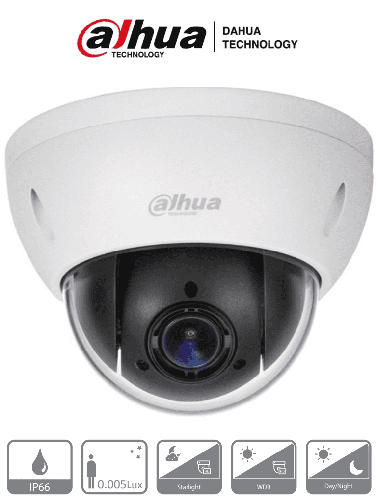 [CAM012-11] AF45-03 DAHUA Cámara 2mp Domo PTZ Metal Antivandálica / Analógica / 4X Zoom Óptico/ IP66/ IK10/ Starlight/ HLC/ 30FPS/ 3DNR | SD22204DB-GC