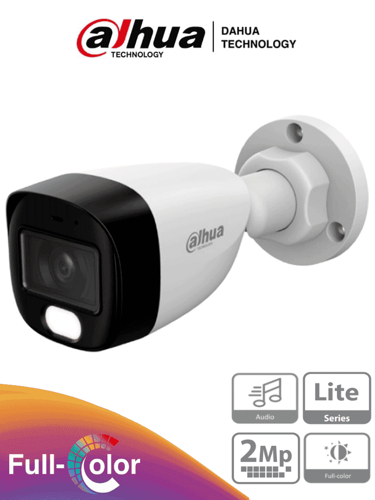 [CAM014-001.1] AF40-04 DAHUA Cámara 2mp Bala PVC Full Color/ Lente 2.8 mm/ 107.8° Apertura/ Micrófono Integrado/ 30 mts luz Visible/ DWDR/ Starlight/ IP67/ Compatible con CVI/AHD/CVBS | HAC-HFW1209CN-A-LED-S3 ACT
