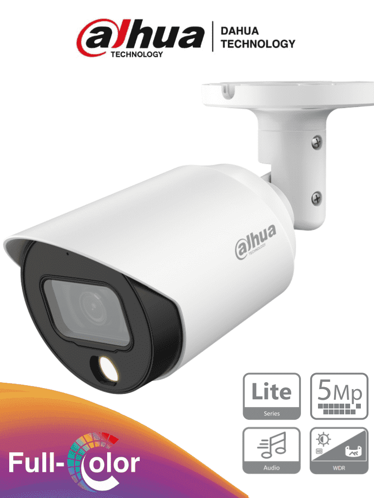 [CAM014-006] AF55-08 DAHUA Cámara 5mp Bala Metal Full Color/ Lente 3.6 mm/ Micrófono Integrado/ Leds para 20 Metros/ WDR 120 dB/ IP67  HAC-HFW1509T-A-LED ACT