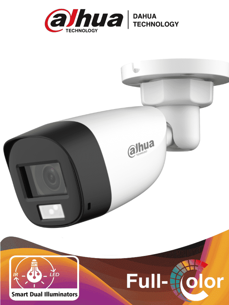[CAM014-011] AF40-06 DAHUA Cámara 2mp Bala PVC /Iluminación Dual Inteligente+FullColor/ Lente 2.8mm/102° Apertura/ 20 Metros IR y Luz Visible/ Micrófono integrado / IP67/ Soporta: CVI/CVBS/AHD/TVI | HAC-HFW1200CLN-IL-A ACT