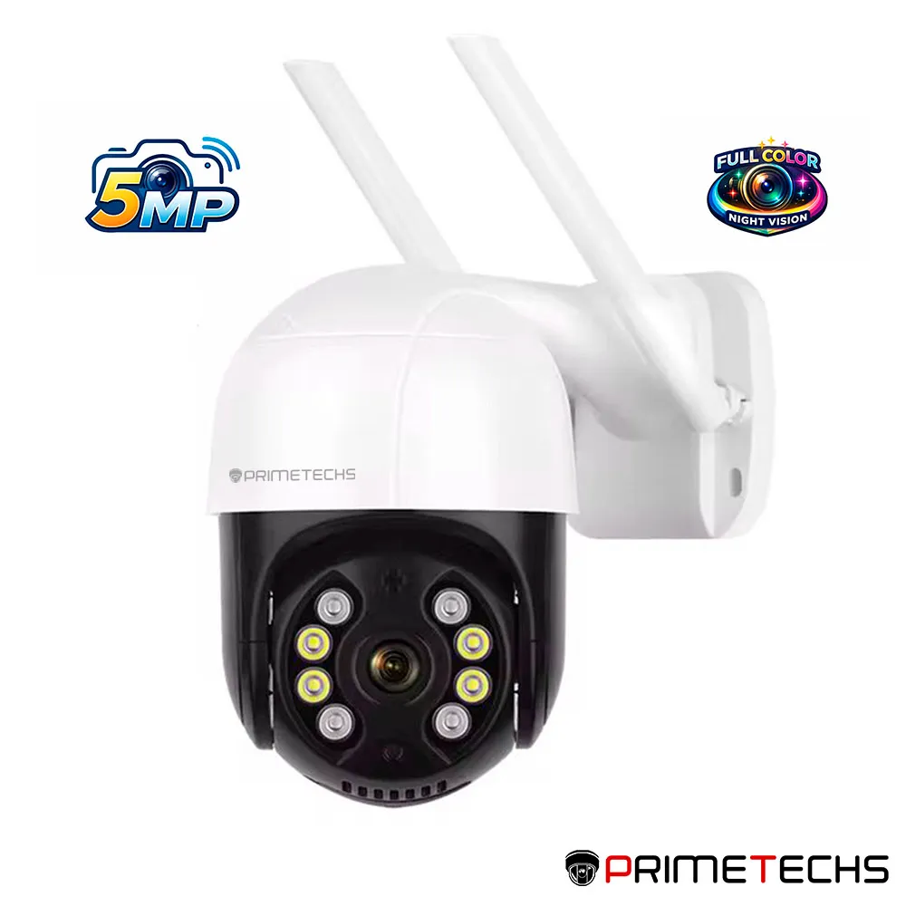 AB00-07 Cámara WiFi 5 megapíxeles, PT, FullColor, audio bidireccional, seguimiento de personas, exterior, App Icsee, ONVIF, nube, Primetechs