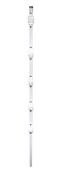 PA10-02 Poste para cerca eléctrica tipo perfil con 5 aisladores de paso blanco colocados cada 20 cm
