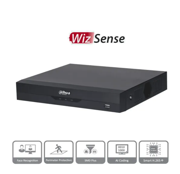 AF30-02 DAHUA - DVR 8 Canales 4K 8mp WizSense 8 canales + 8 IP o hasta 16 IP.  Incluye SMD Plus, Protección Perimetral y reconocimiento facial, codificación con IA, H.265+, y soporta CVI, AHD, TVI, CVBS e IP. Compatible con IoT y POS | XVR5108HS-4KL-I3 ACT