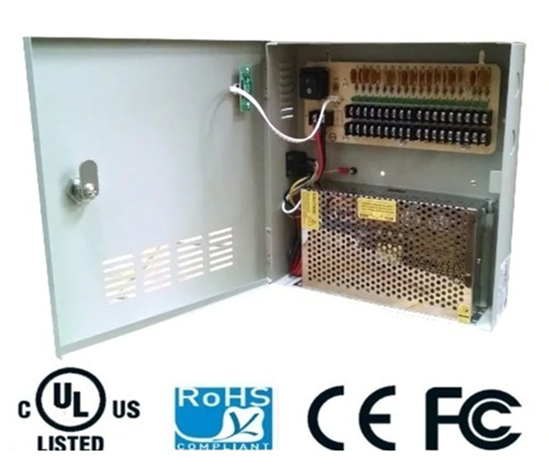 [FTE000-150] BA20-05 Fuente de poder 12V DC 30 Amp con distribuidor para 18 cámaras (1.65A por canal) version economica