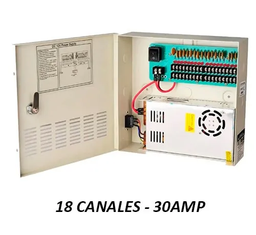 [FTE000-161] BA20-06 Fuente de poder 12V DC 30 Amp con distribuidor para 18 cámaras (1.65A por canal) Certificada