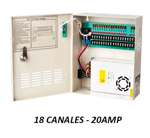 [FTE000-162] BA20-04 Fuente de poder regulada 12V 20 Amp con distribuidor para 18 cámaras certificada