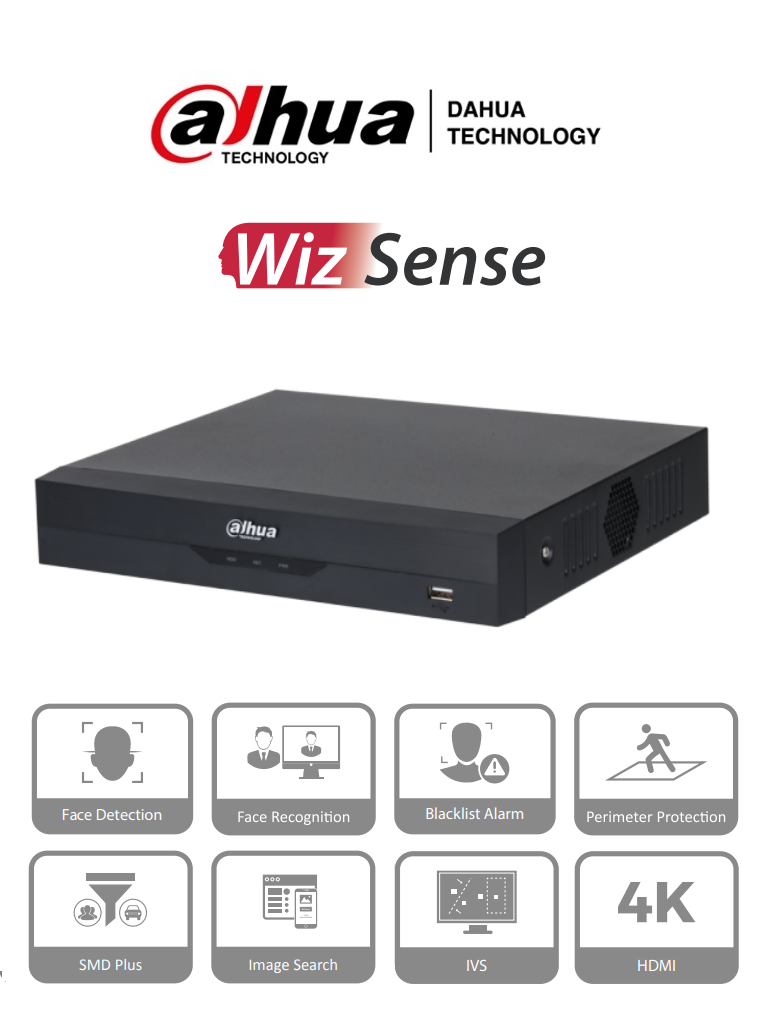AG10-05 DAHUA NVR 16 Canales 8 Megapixeles 4k/ 16 Canales IP/ WizSense/ IA / Rendimiento 144 Mbps/ Smart H.265+/ 1 Ch Reconocimiento Facial o 1 Canal de Protección Perimetral o 4 Canales de SMD/ 1 Puerto SATA 10 TB/ HDMI&VGA/ Onvif | NVR2116HS-I2 ACT