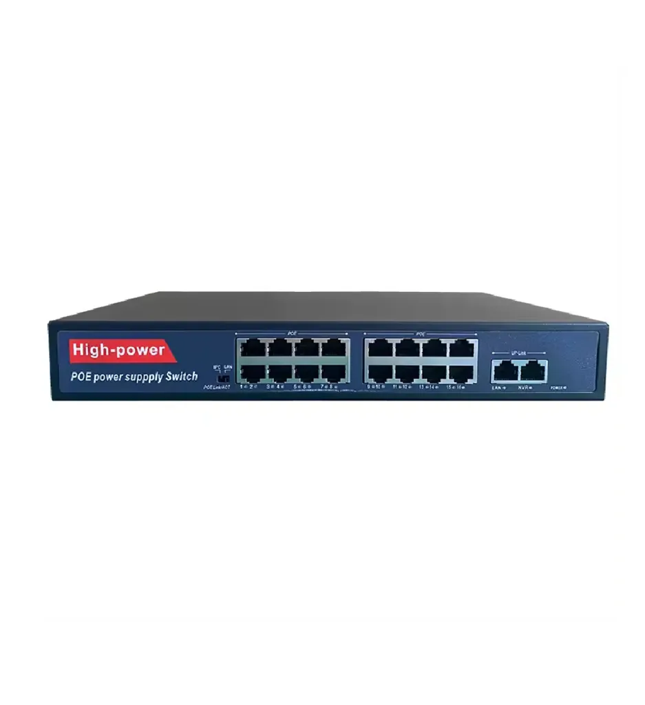MA00-05 Switch POE Primetechs 16 puertos POE x 10/100Mbps Mega, 2 puertos Uplink 10/100/1000Mbp RJ45, 300W, hasta 250mts en modo extendido(IPC), IEEE802.3af/at. Con cable cat. 5 o 6 100% cobre y conectores RJ45 de calidad.