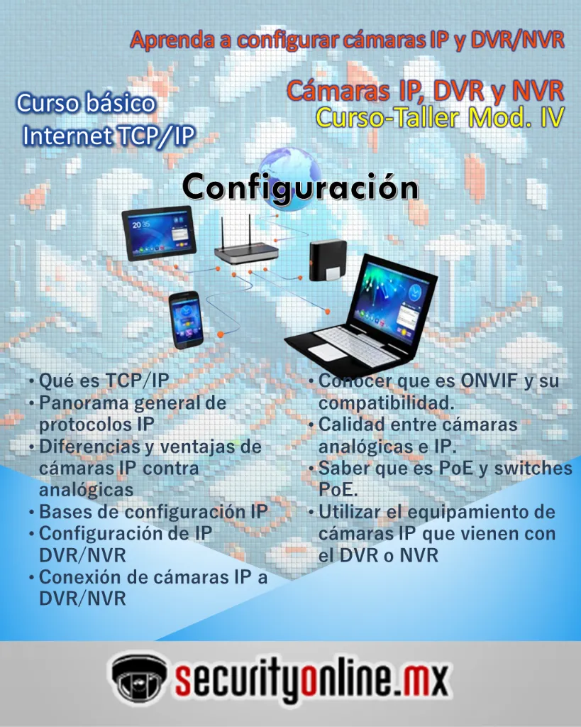 ZA00-04 MÓDULO IV; CURSO TCP/IP INTEGRACIÓN DE CÁMARAS A NVR/DVR E INSTALACIÓN DE EQUIPO POE DE LARGO ALCANCE (HASTA 500M)