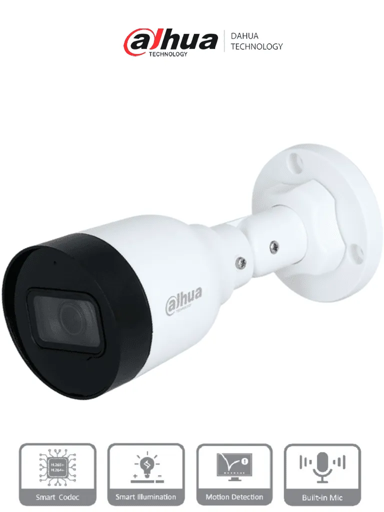 [CAMIP000-19.81] DAHUA Camara IP 2mp Bala, lente de 2.8mm, ángulo de visión de 102 grados, micrófono , compresión H.265+, IR de 30m, protección IP67, PoE, DWDR / DH-IPC-HFW1230S1-A-S5