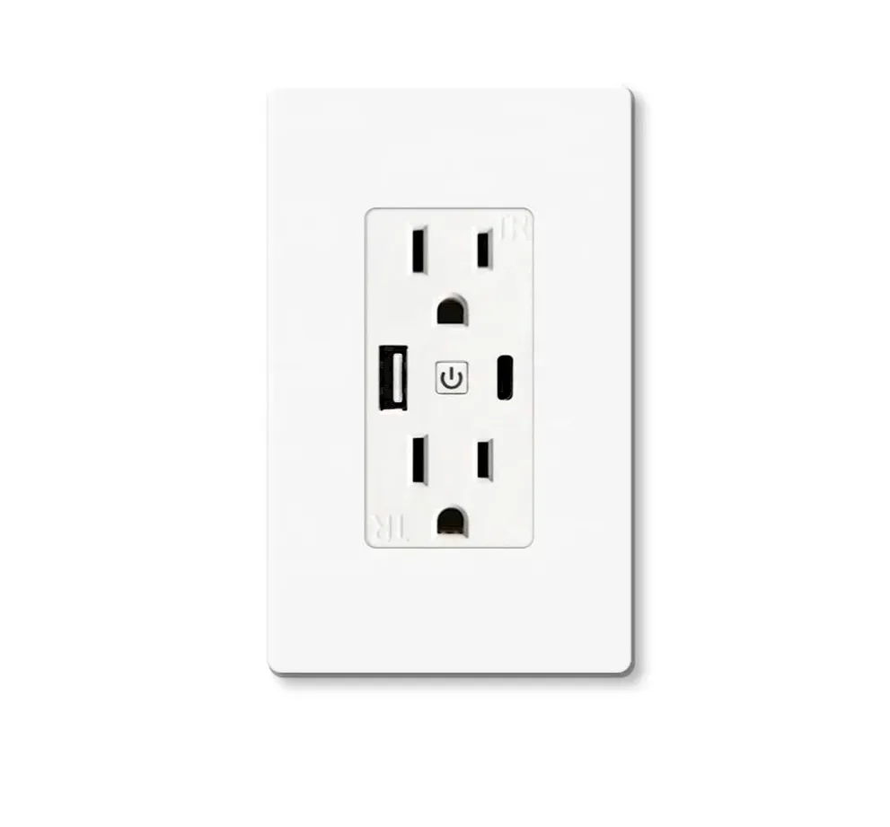 [ACC000-58] J00-08 Enchufe, Toma de corriente, Contacto doble con usb y usb tipo C 15 Amp, operado con APP Tuya o Smart Life, programado por tiempo y por voz con Alexa y Google Home.